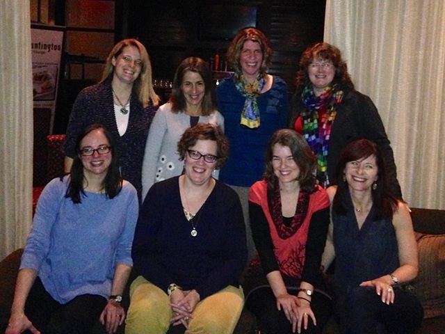 Happy to visit with lit agency friends! (Front:) Susan Meyer, Erin Murphy (my agent), Joan Paquette, Elly Swartz  (Back:) Jennifer Nielsen, Audrey Vernick, Nancy Tupper Ling, moi
