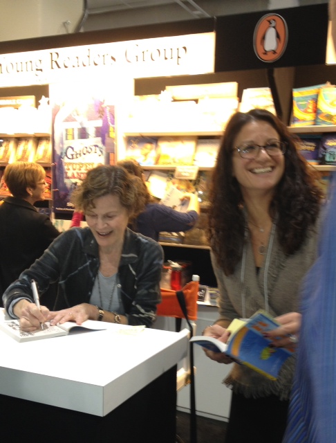 Hanging out in the Penguin Booth with the phenomenal Judy Blume. WOW! Also, there with Eileen Bishop Kreit from Puffin. Always so happy to see Eileen. :-)