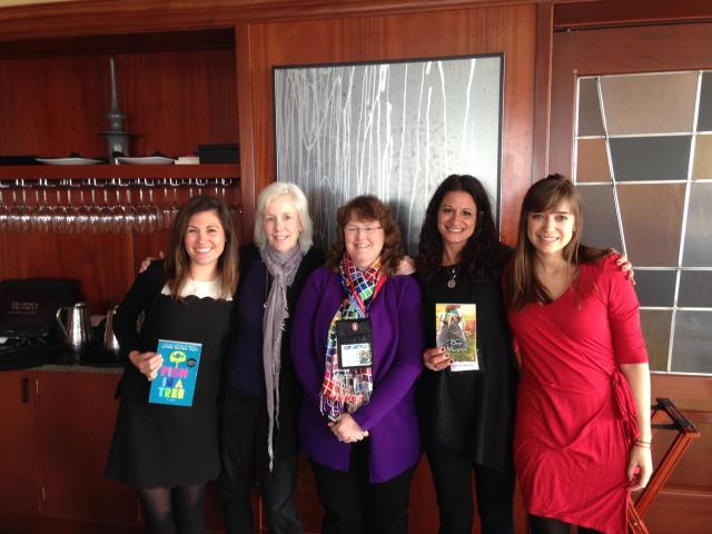 Also with me in spirit! My Penguin peeps: Eileen Kreit, Nancy Paulsen, Venessa Carson, and Alexis Watts. (I wish Sara LaFleur were in this picture, too!)  My editor and publisher, Nancy Paulsen, is phenomenal. She is the steel penny of editors--one of a kind! I am most grateful for the day she called and every day we've worked together since. 